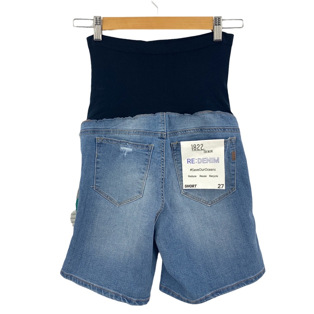 1822 Denim Evalyn Maternity Sustainable Roll Cuff Distressed Short Sz 27 - Picture 2 of 11